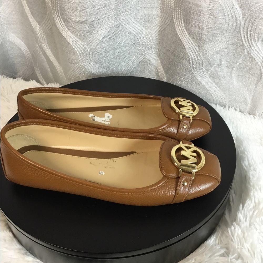 Michael Kors Cognac Leather Logo Toe Ballet Flats - Picture 3 of 7